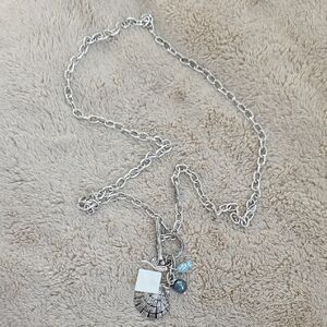 CAbi Silver and Blue Shell Pendant Necklace